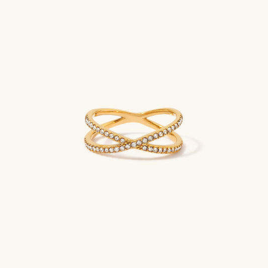 Gold Cross Ring | Solid 18k Gold with Dazzling Diamond Simulants 0