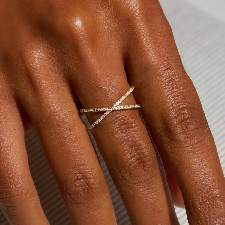 Gold Cross Ring | Solid 18k Gold with Dazzling Diamond Simulants 1
