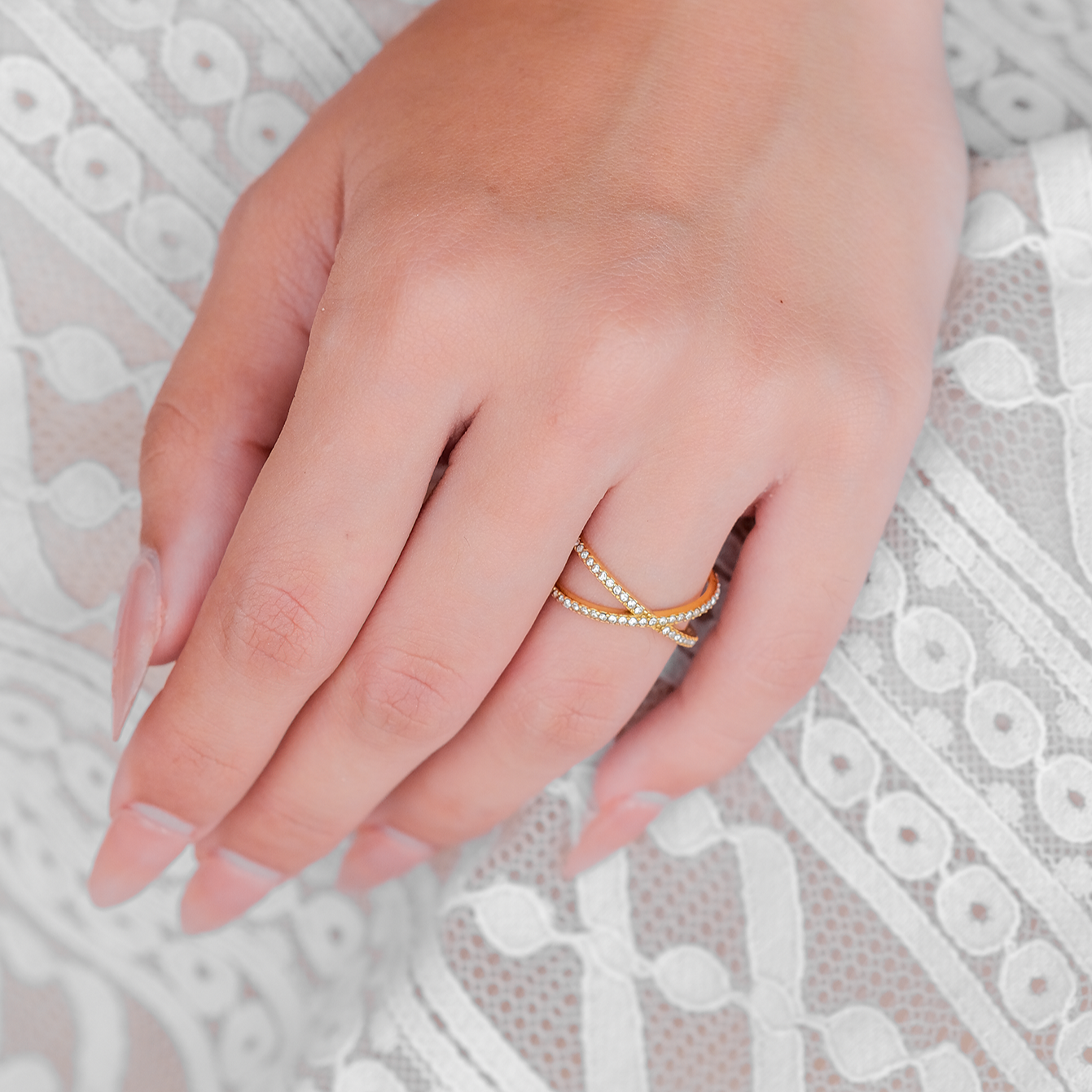Gold Cross Ring | Solid 18k Gold with Dazzling Diamond Simulants 2