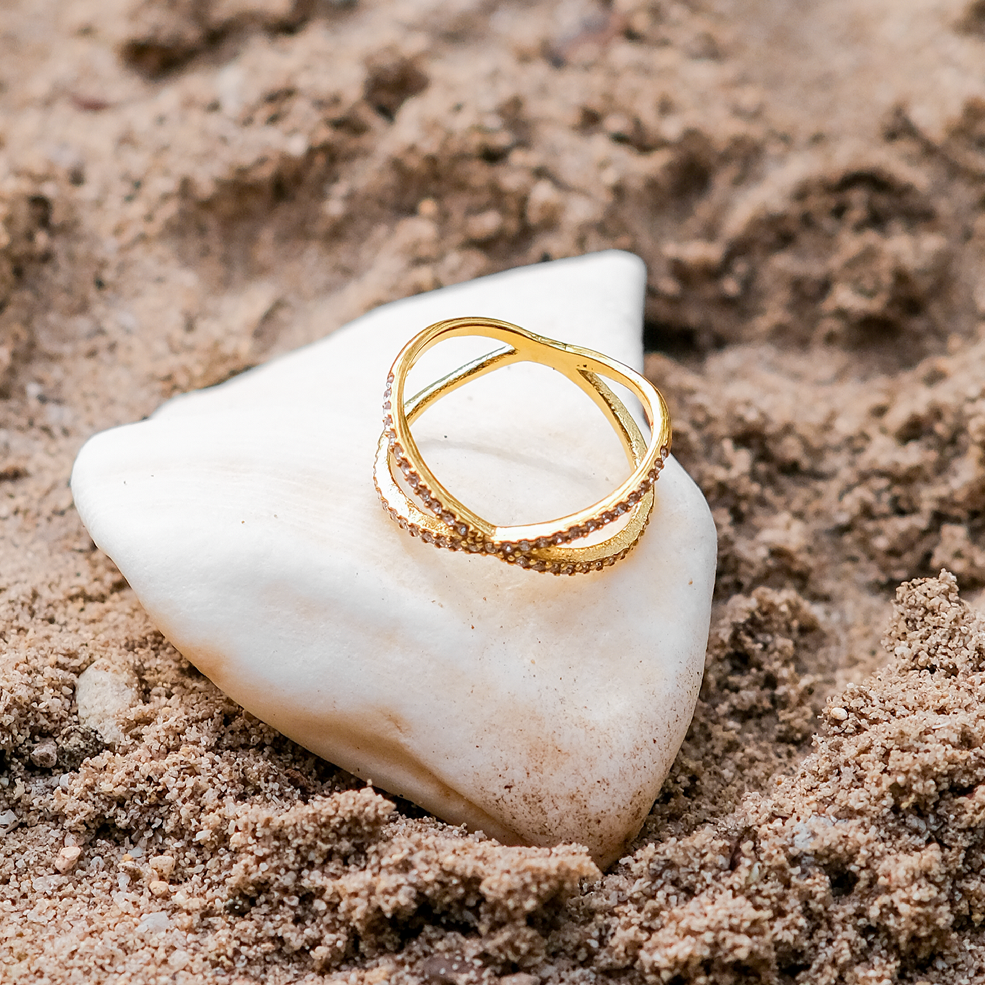 Gold Cross Ring | Solid 18k Gold with Dazzling Diamond Simulants 3