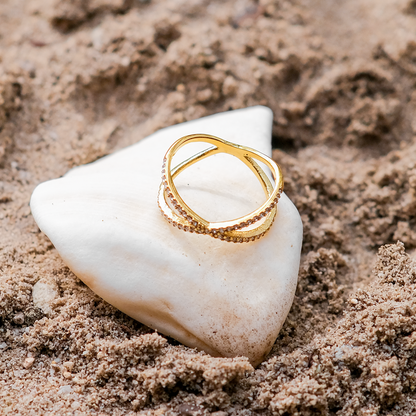 Gold Cross Ring | Solid 18k Gold with Dazzling Diamond Simulants 3