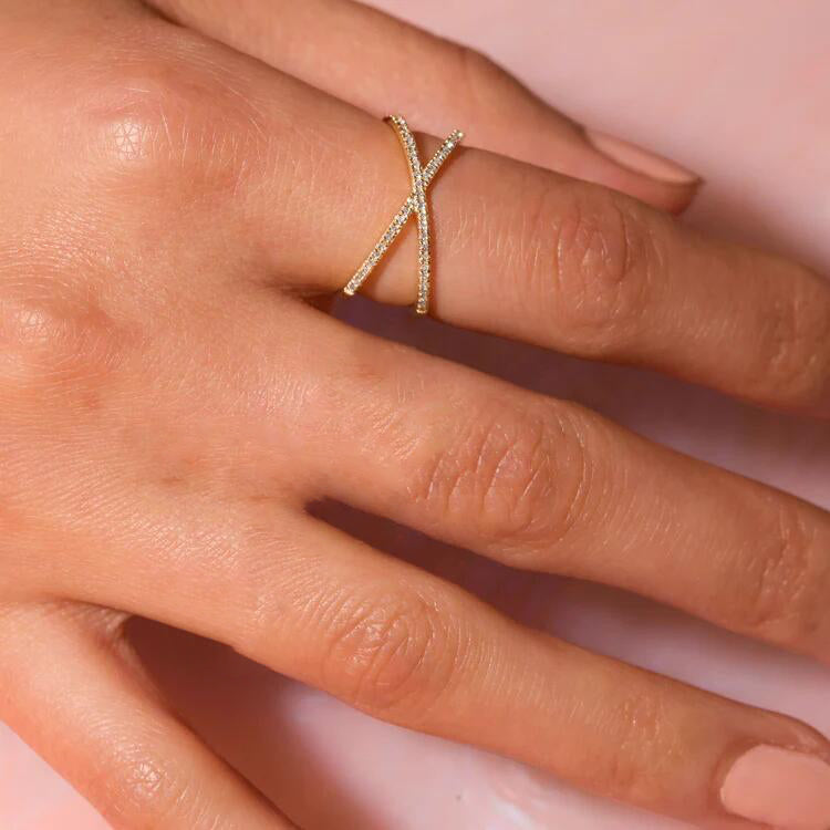 Gold Cross Ring | Solid 18k Gold with Dazzling Diamond Simulants 4