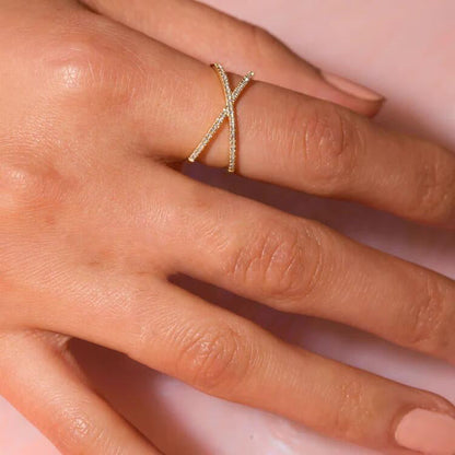 Gold Cross Ring | Solid 18k Gold with Dazzling Diamond Simulants 4