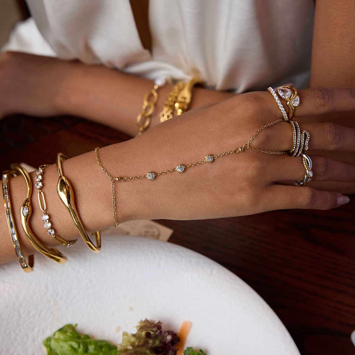 Gold Diamond Bangle | Waterproof Hypoallergenic Stainless Steel 7