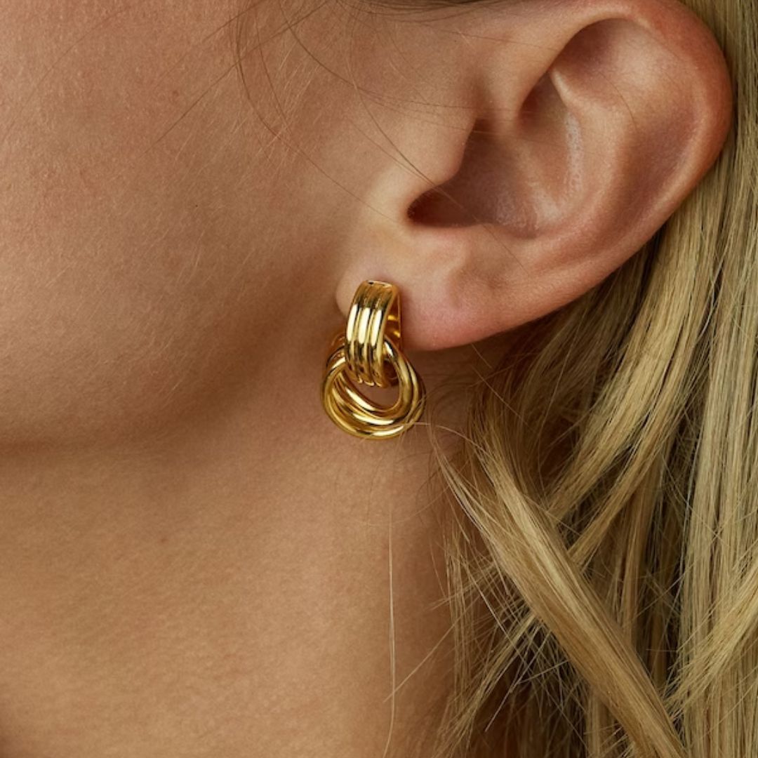 Gold Hoop Earrings | 18k Waterproof Layered Design with Linked Hoops 1