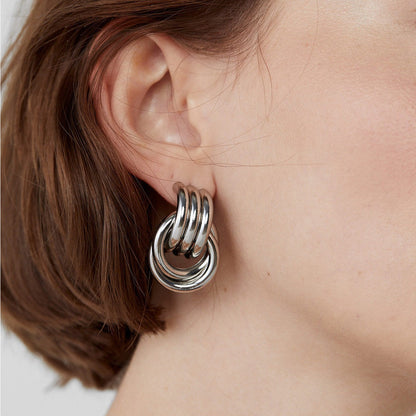Gold Hoop Earrings | 18k Waterproof Layered Design with Linked Hoops 2
