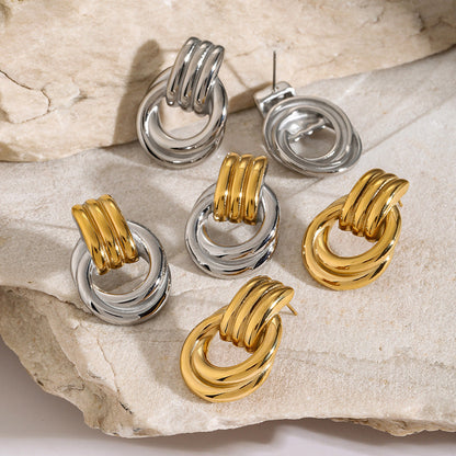 Gold Hoop Earrings | 18k Waterproof Layered Design with Linked Hoops 6