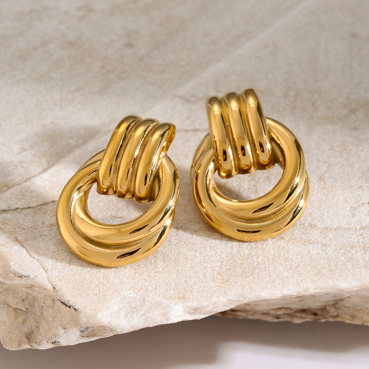 Gold Hoop Earrings | 18k Waterproof Layered Design with Linked Hoops 7