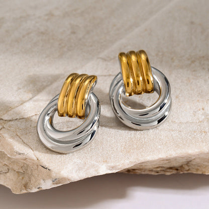 Gold Hoop Earrings | 18k Waterproof Layered Design with Linked Hoops 8