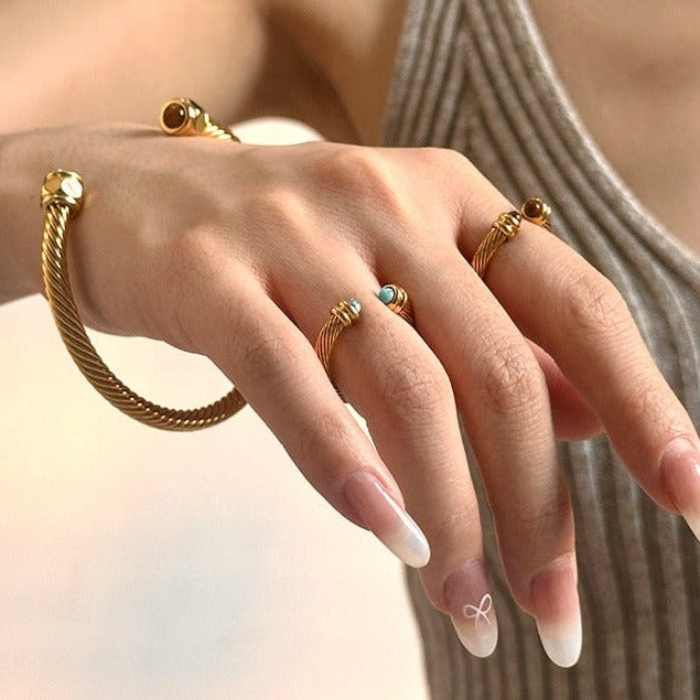 Gold Rope Bangle Bracelet | Hypoallergenic with Gemstone Accents 3