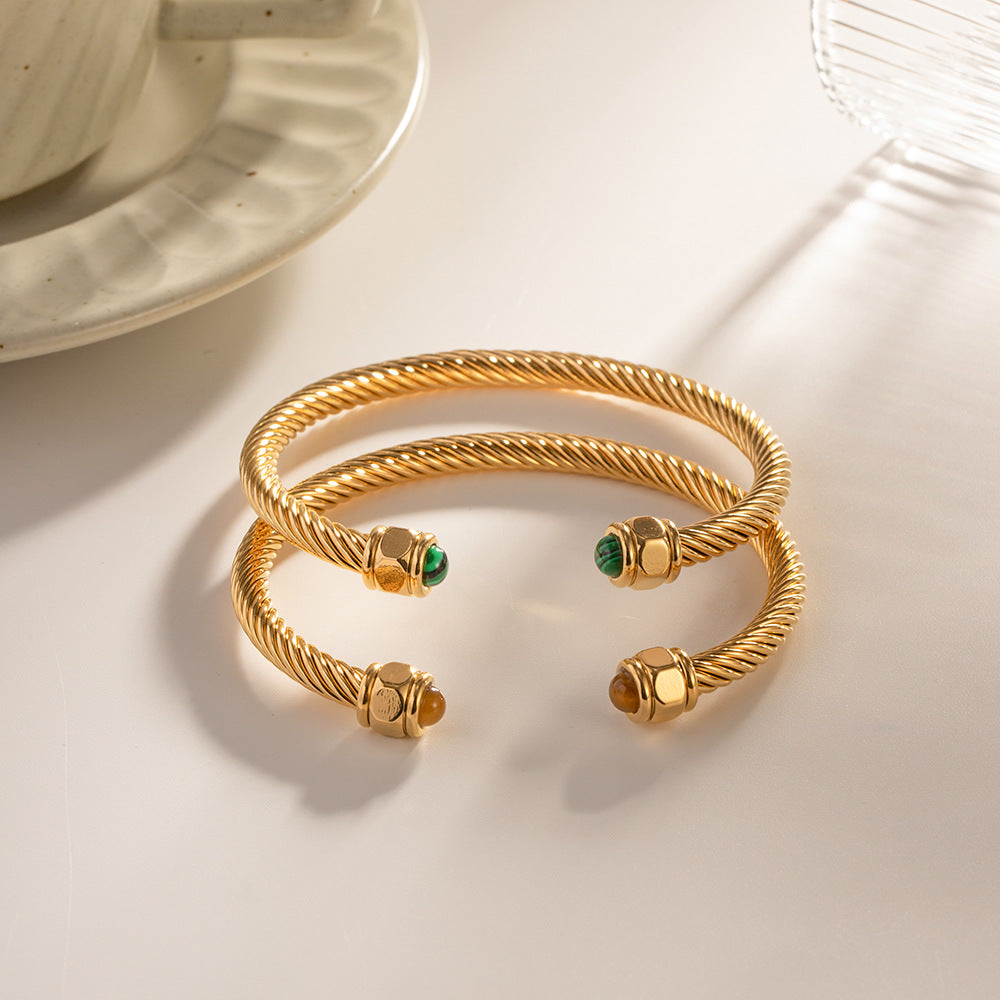 Gold Rope Bangle Bracelet | Hypoallergenic with Gemstone Accents 7