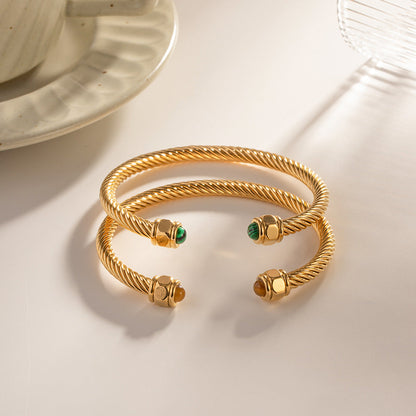 Gold Rope Bangle Bracelet | Hypoallergenic with Gemstone Accents 7
