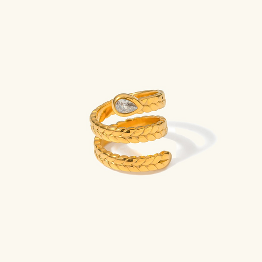 Gold Serpent Ring | 18k Gold Plated Adjustable Design with Diamond Simulant 0