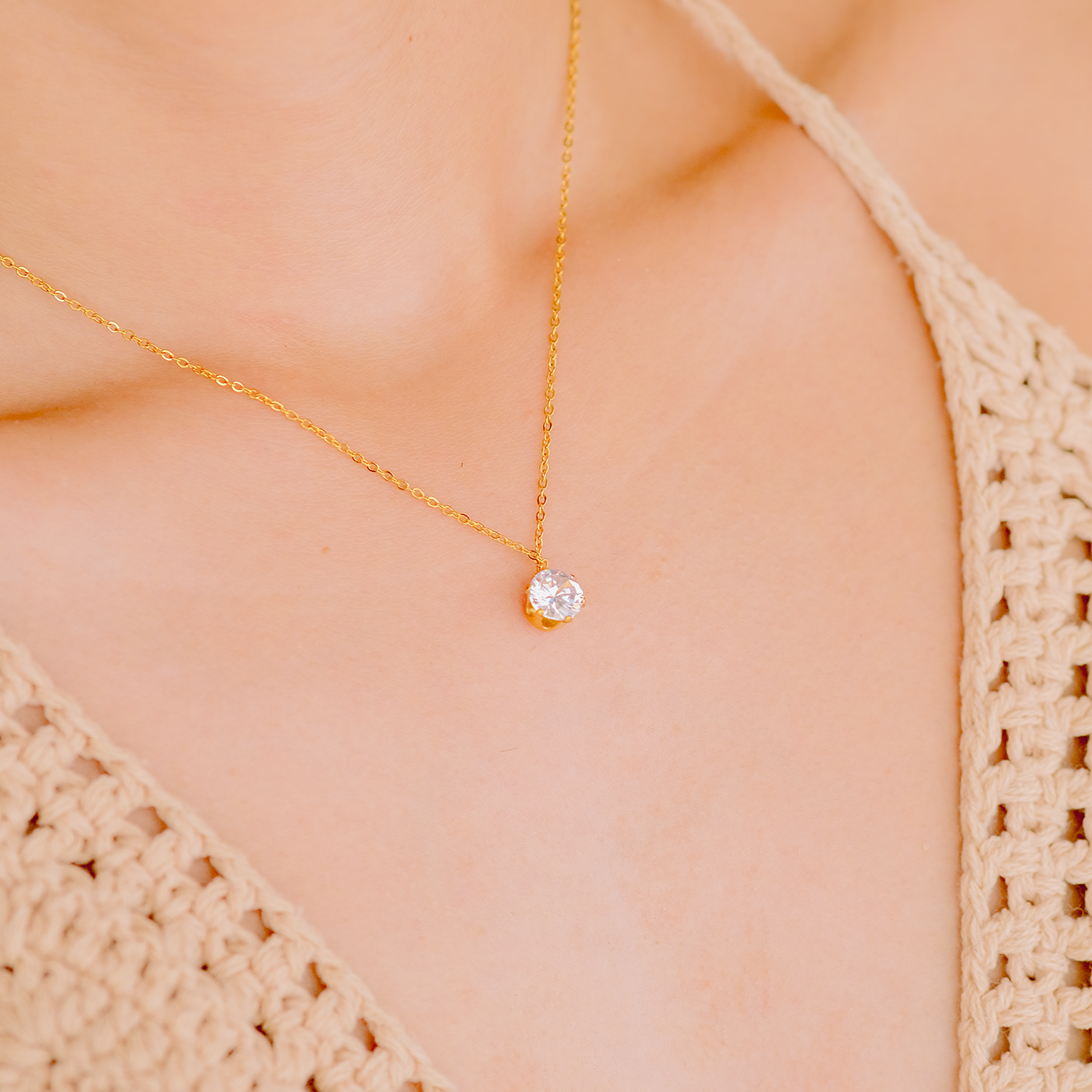 Gold Solitaire Necklace | Ethically Sourced 18k Gold with Diamond Simulants 2