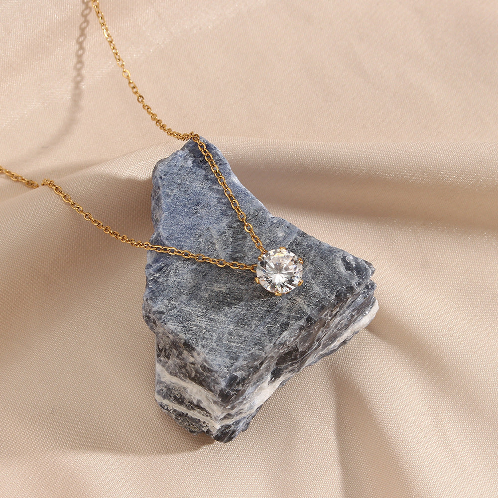 Gold Solitaire Necklace | Ethically Sourced 18k Gold with Diamond Simulants 4