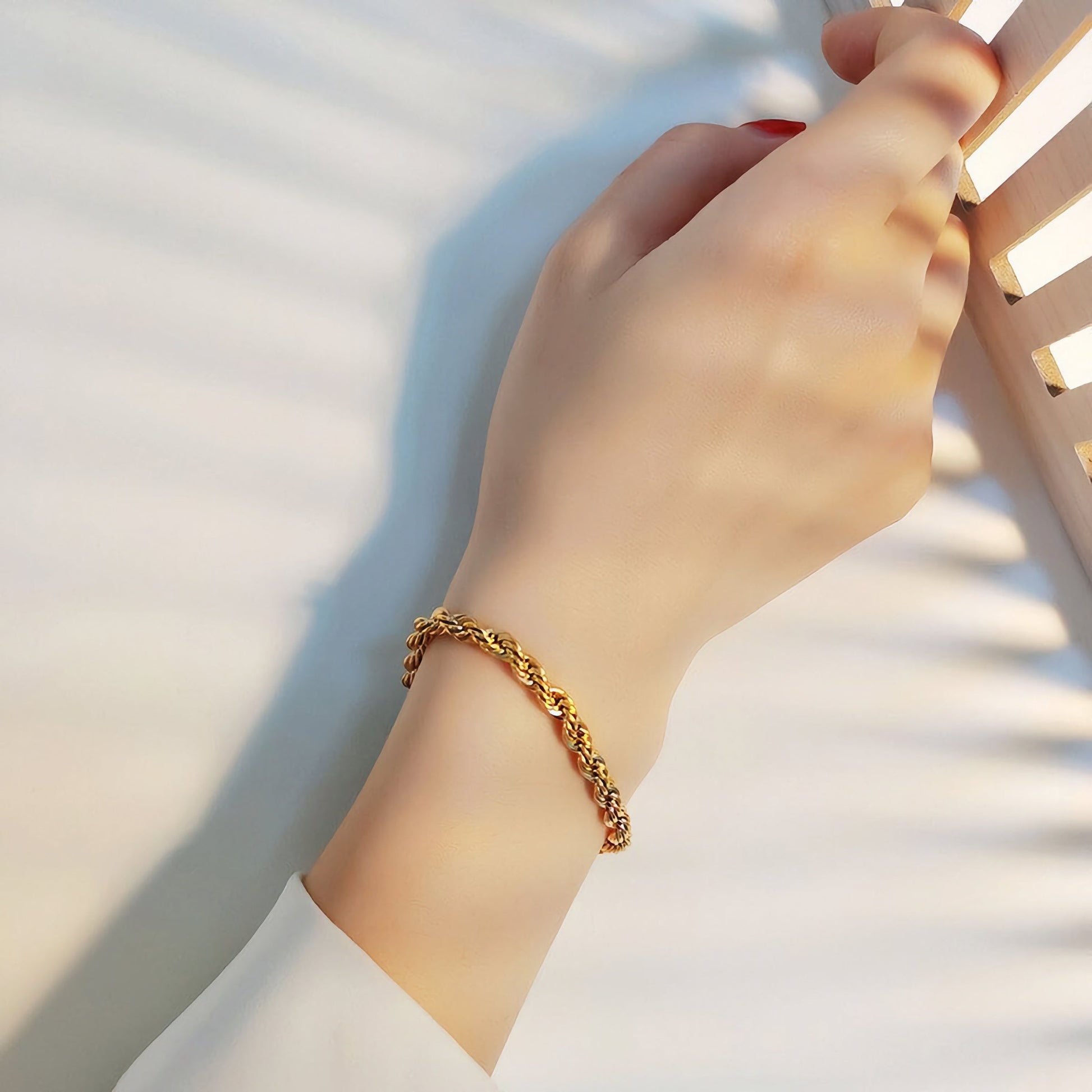 Gold Twisted Rope Chain Bracelet | Durable Stainless Steel with Hypoallergenic Finish 3
