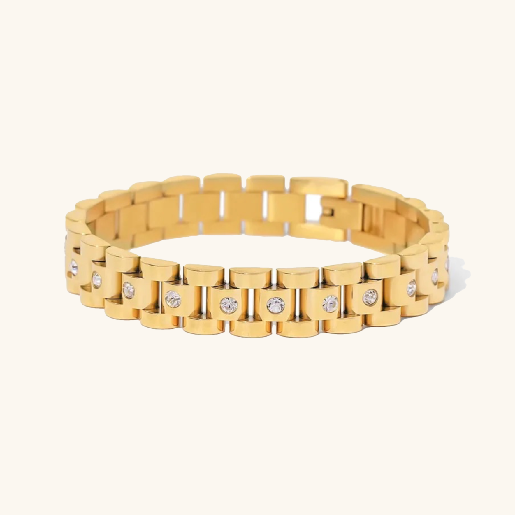 Gold Watchband Bracelet | Waterproof 18k Gold with Diamond Simulants 0