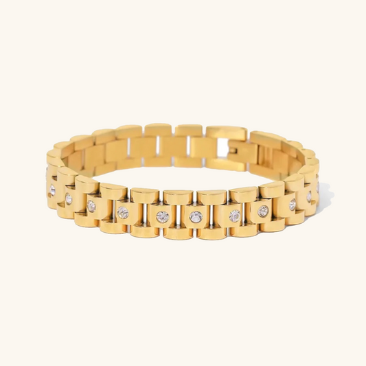 Gold Watchband Bracelet | Waterproof 18k Gold with Diamond Simulants 0