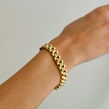 Gold Watchband Bracelet | Waterproof 18k Gold with Diamond Simulants 1