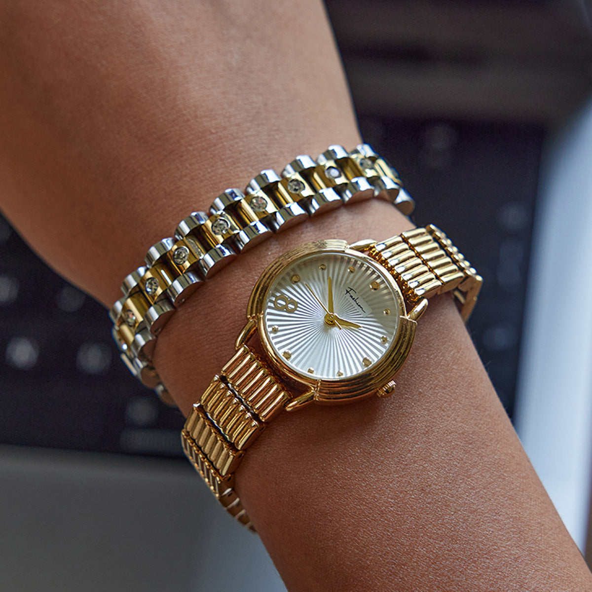 Gold Watchband Bracelet | Waterproof 18k Gold with Diamond Simulants 2