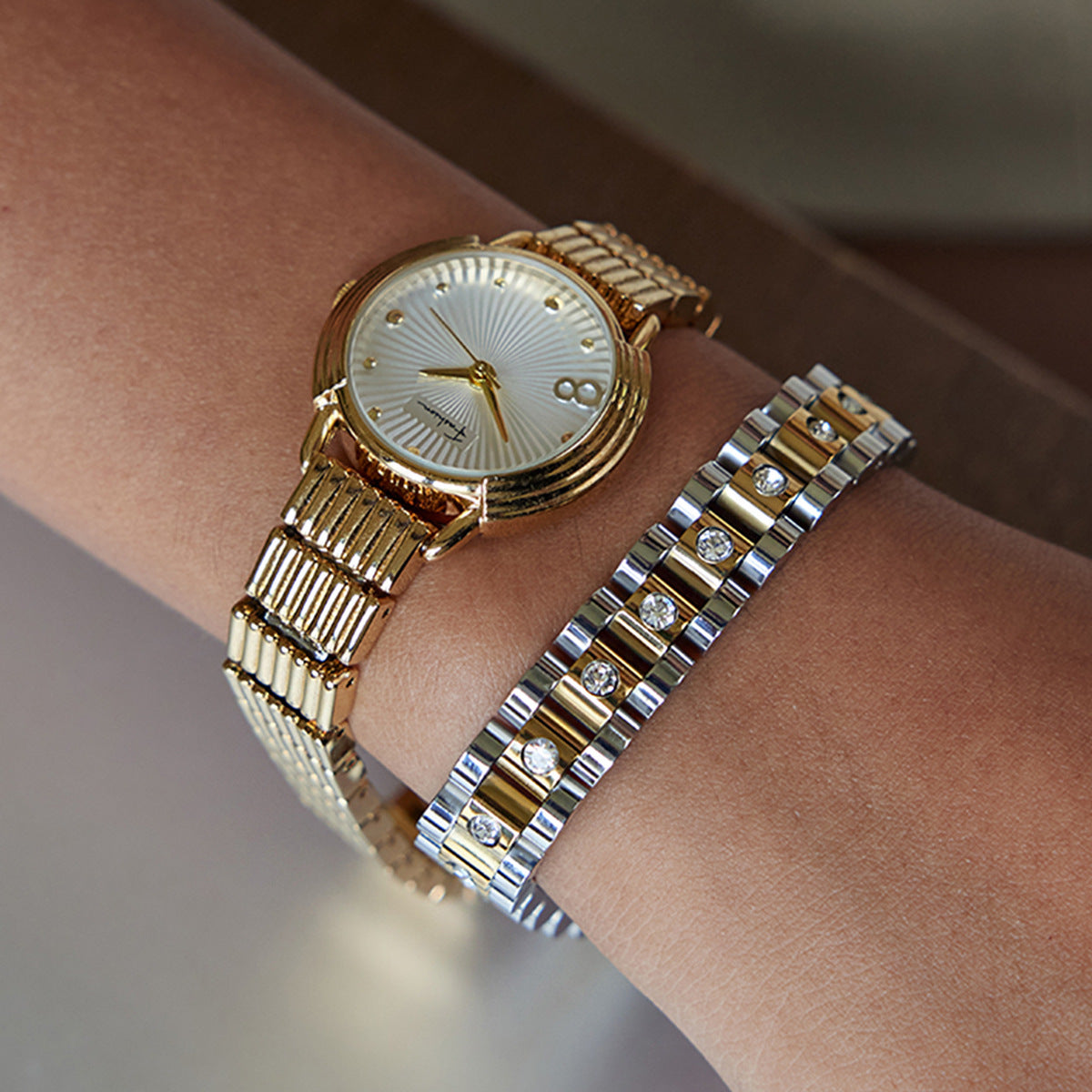 Gold Watchband Bracelet | Waterproof 18k Gold with Diamond Simulants 3