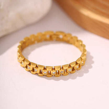 Gold Watchband Bracelet | Waterproof 18k Gold with Diamond Simulants 4