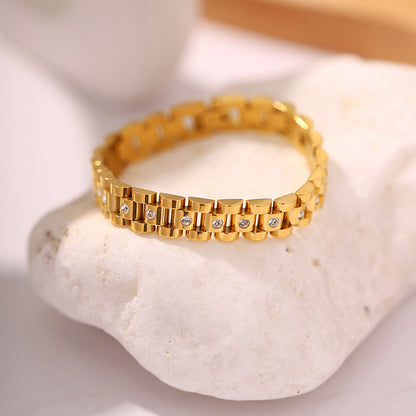 Gold Watchband Bracelet | Waterproof 18k Gold with Diamond Simulants 5