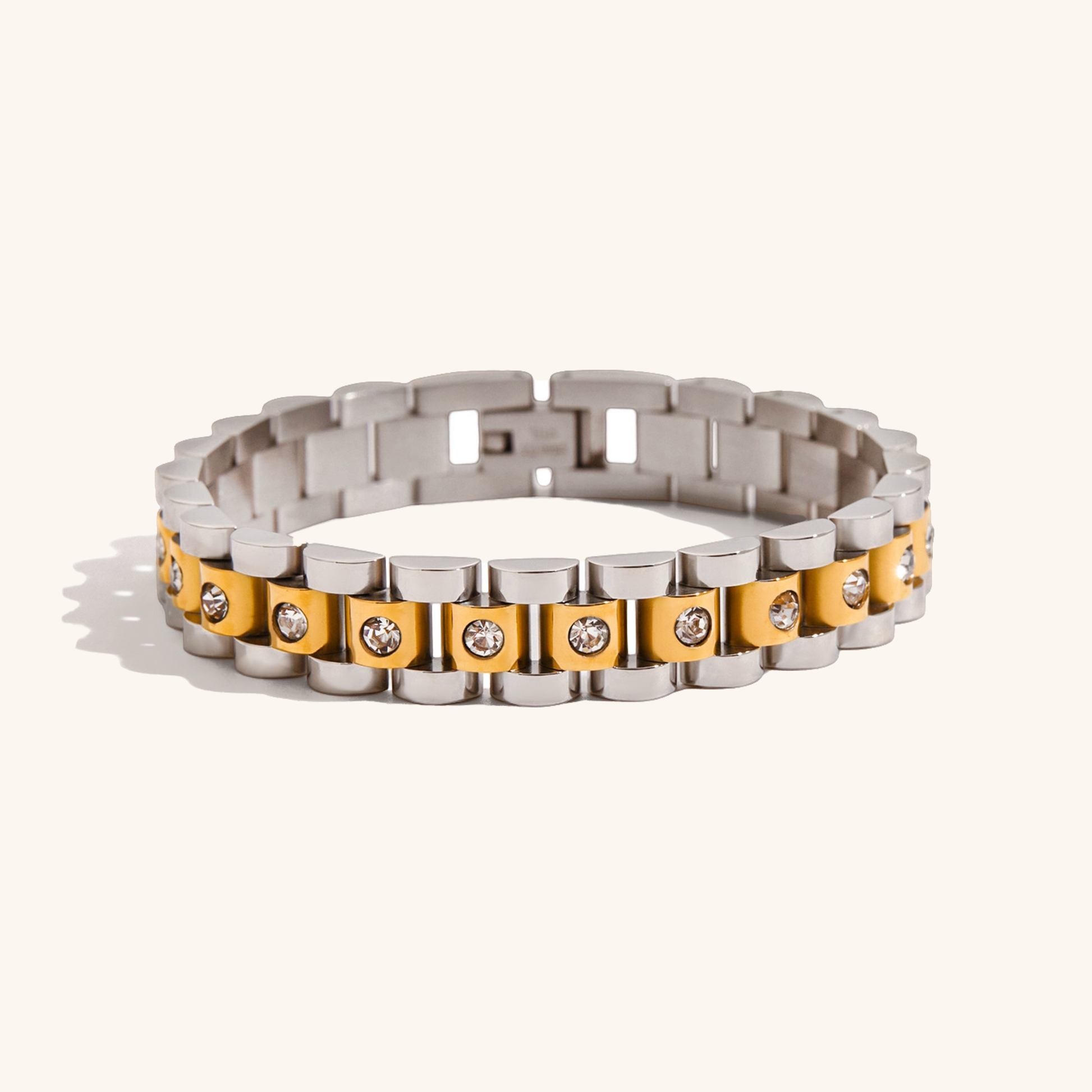 Gold Watchband Bracelet | Waterproof 18k Gold with Diamond Simulants 6