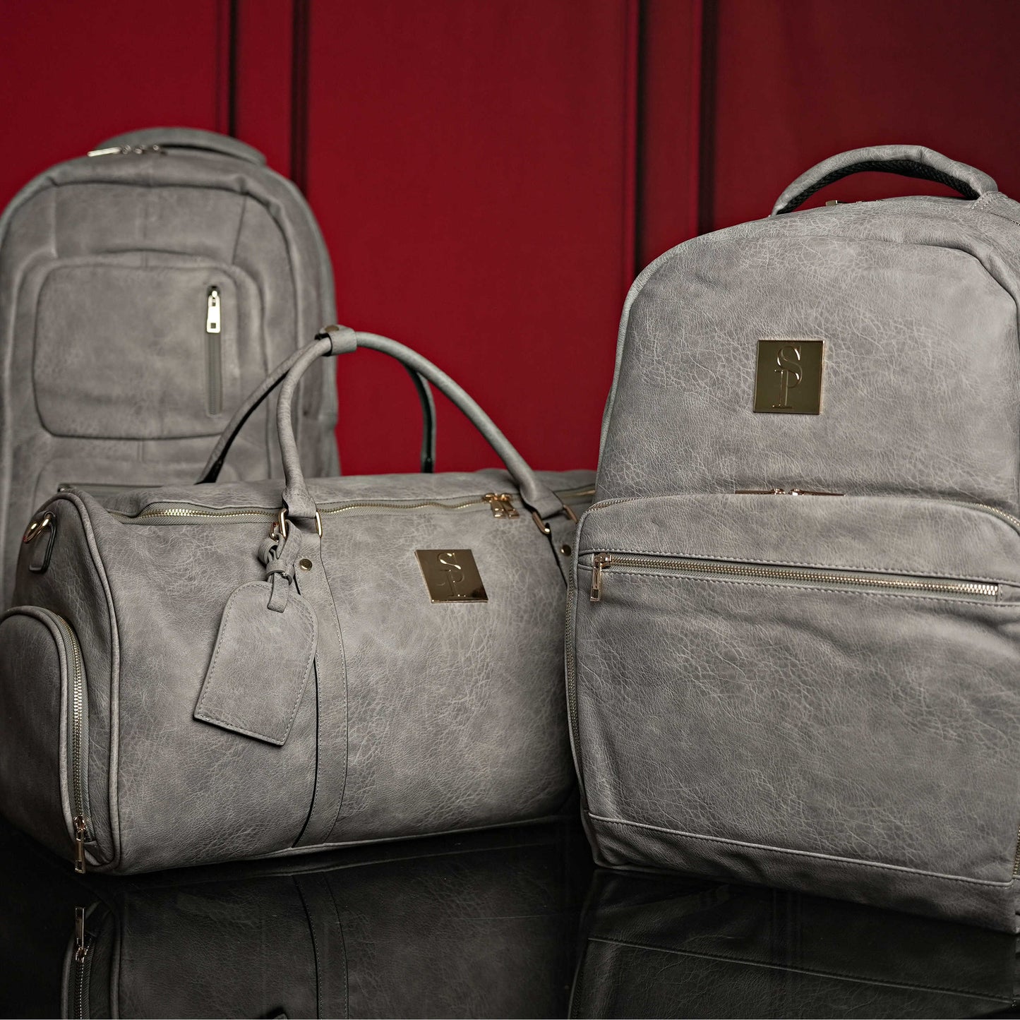 Ensemble de 3 sacs en cuir Luciano gris vieilli