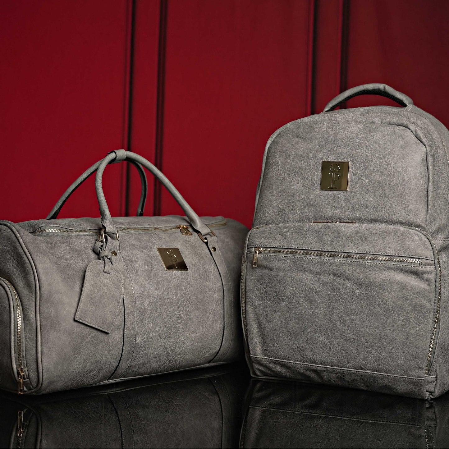 Ensemble de 3 sacs en cuir Luciano gris vieilli