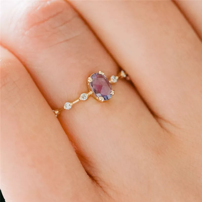 Harmony Ring | 18k Gold Vermeil Over S925 Silver with Lab-Made Purple Gemstone 2