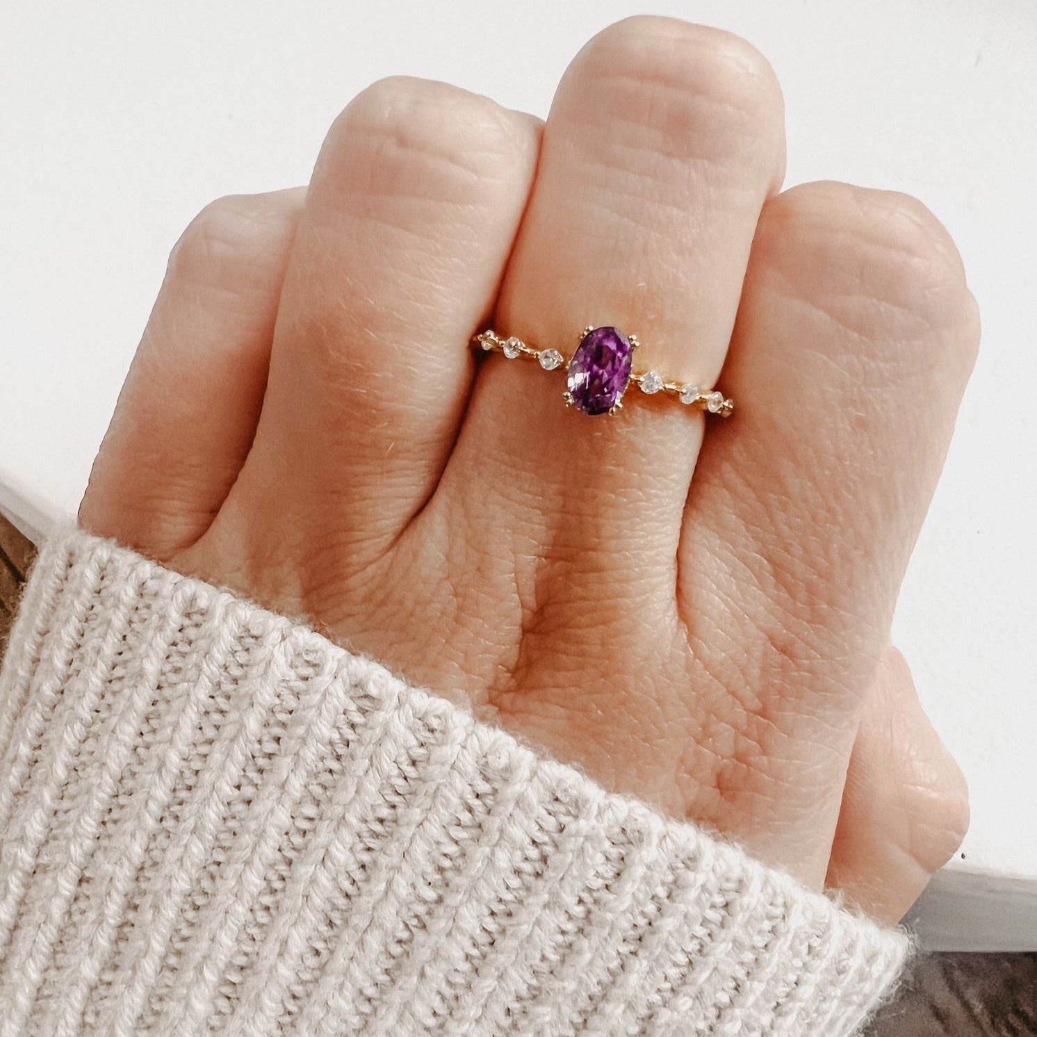 Harmony Ring | 18k Gold Vermeil Over S925 Silver with Lab-Made Purple Gemstone 4