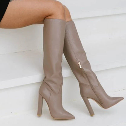 Knee High Boots | Soft Genuine Leather Chunky Heeled Design with Zip Closure 3