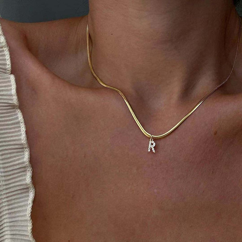 Herringbone Initial Necklace | Customizable Sparkly Pendant with Adjustable Chain 0