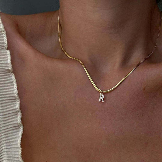 Herringbone Initial Necklace | Customizable Sparkly Pendant with Adjustable Chain 0
