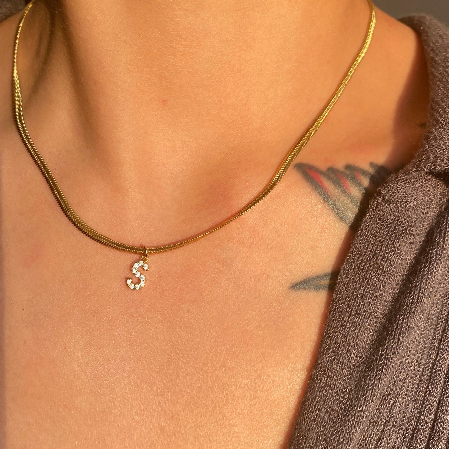 Herringbone Initial Necklace | Customizable Sparkly Pendant with Adjustable Chain 1