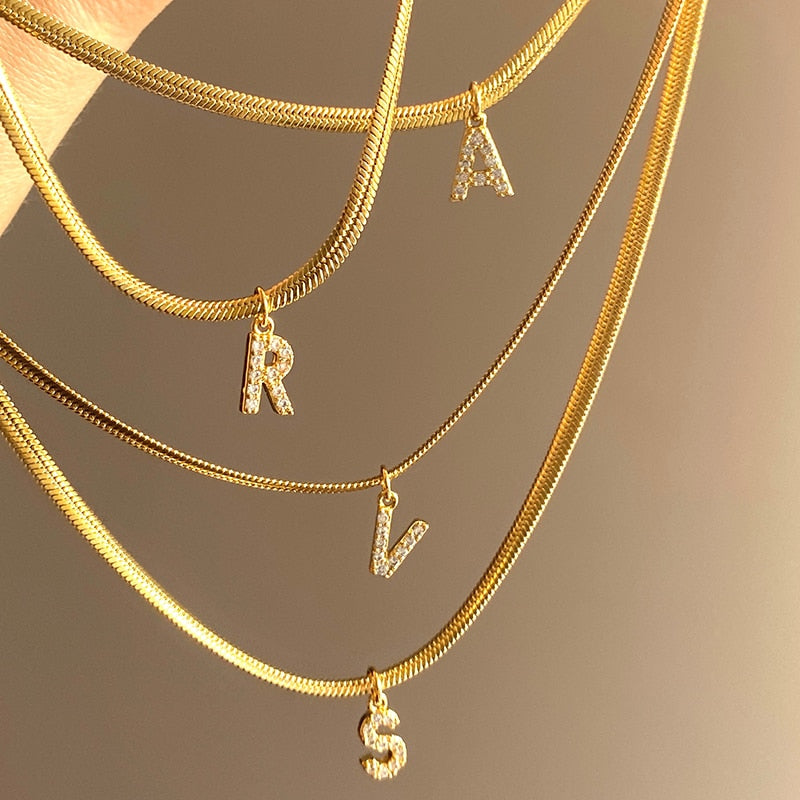 Herringbone Initial Necklace | Customizable Sparkly Pendant with Adjustable Chain 2