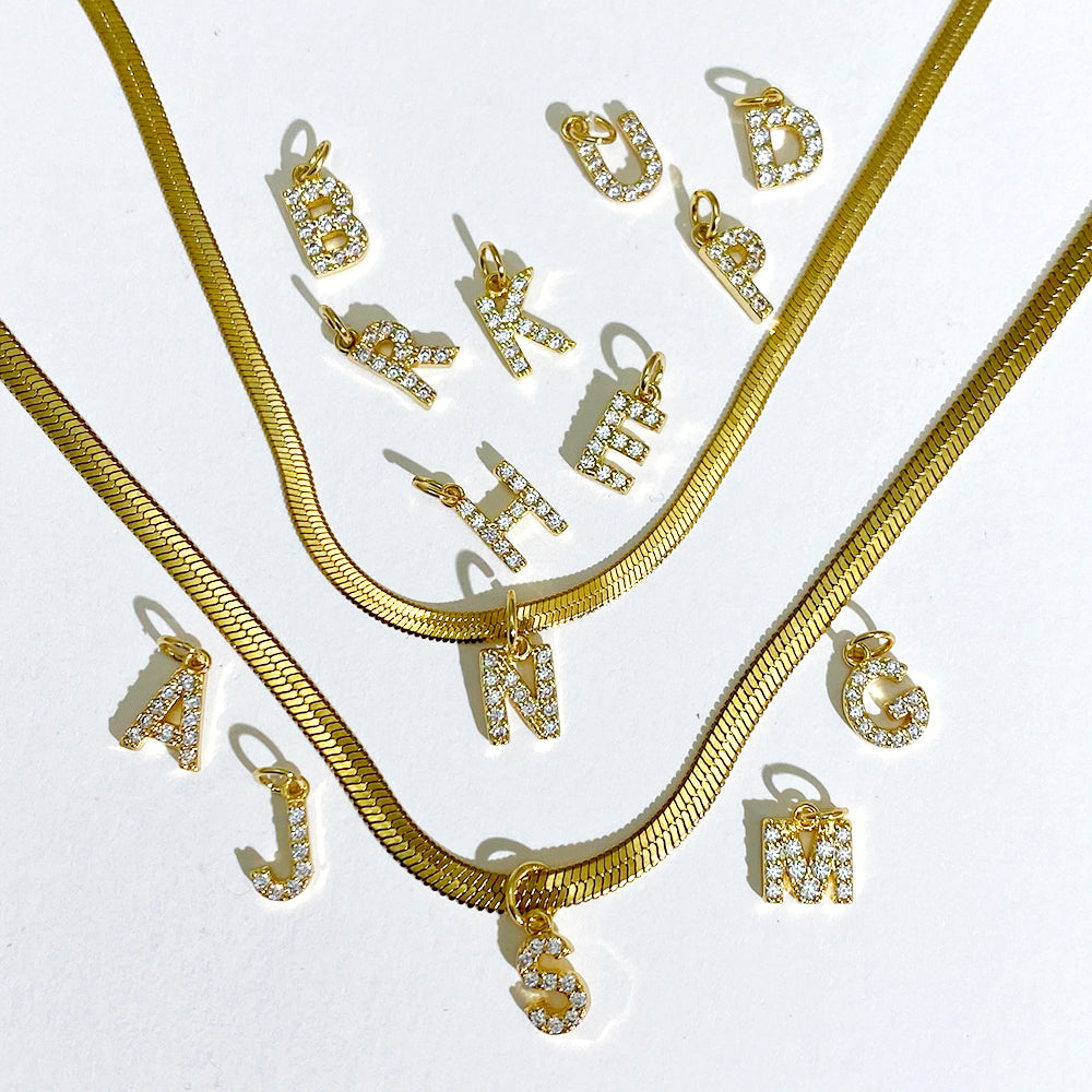 Herringbone Initial Necklace | Customizable Sparkly Pendant with Adjustable Chain 3
