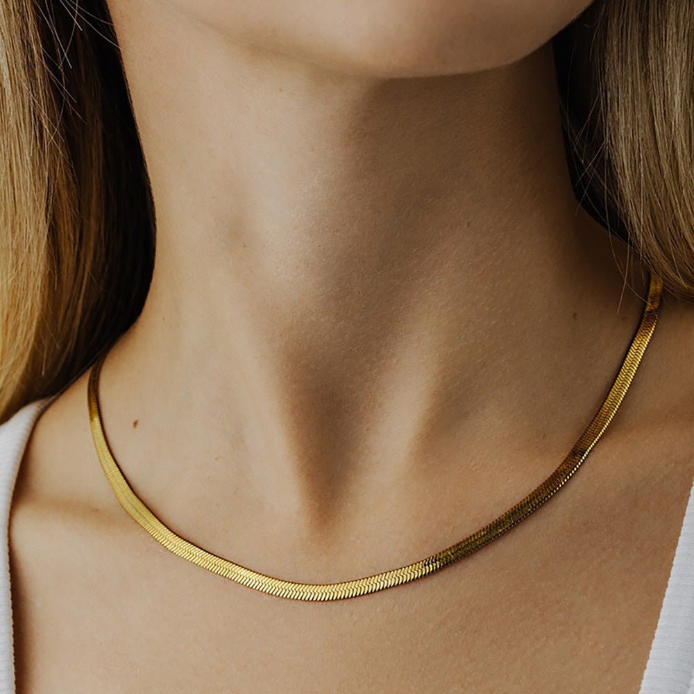 Herringbone Necklace | Ethically Sourced 18k Gold Plated Stainless Steel 1