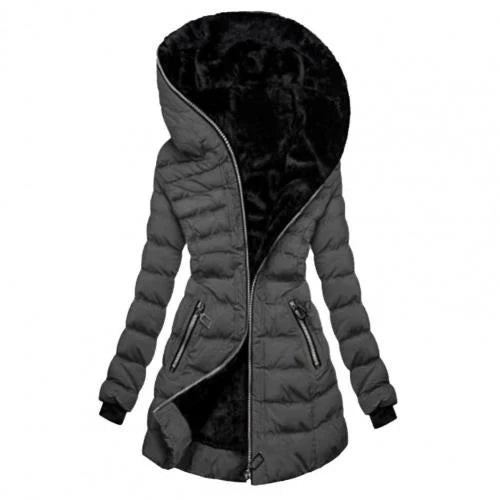 Hooded Puffer Jacket | Women's Insulated Long Coat with Zipper Closure 0