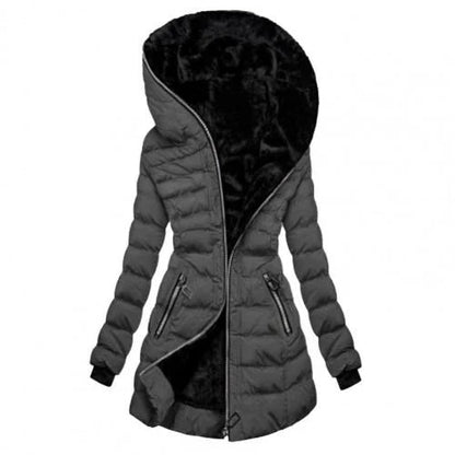 Hooded Puffer Jacket | Women's Insulated Long Coat with Zipper Closure 0