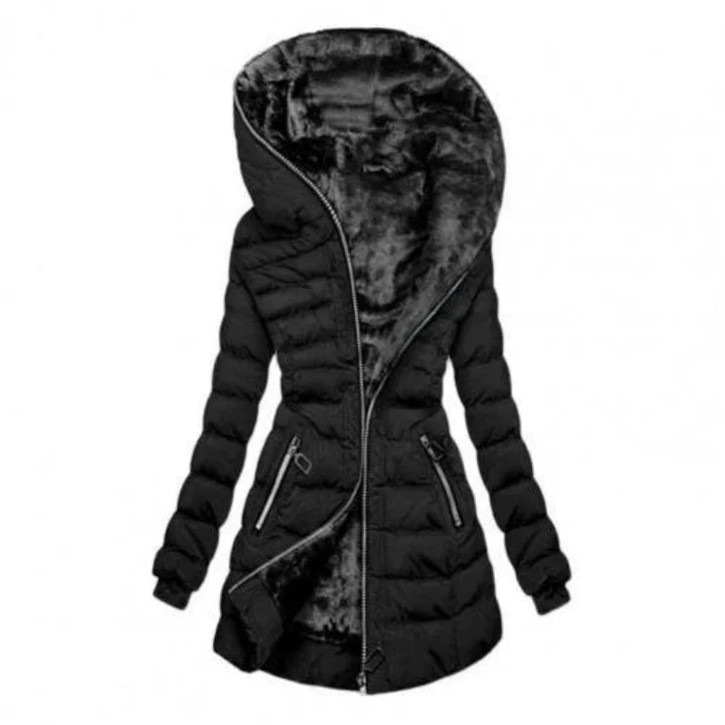 Hooded Puffer Jacket | Women's Insulated Long Coat with Zipper Closure 3