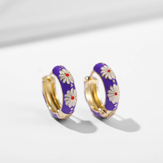 Hoop Earrings | Bold Flower Design on Luxe Gold-Tone Base 0