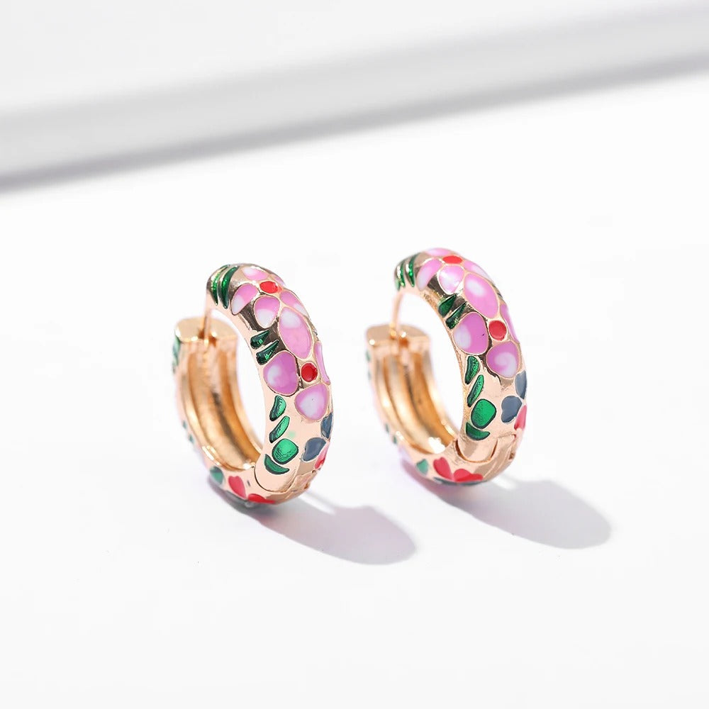 Hoop Earrings | Bold Flower Design on Luxe Gold-Tone Base 5