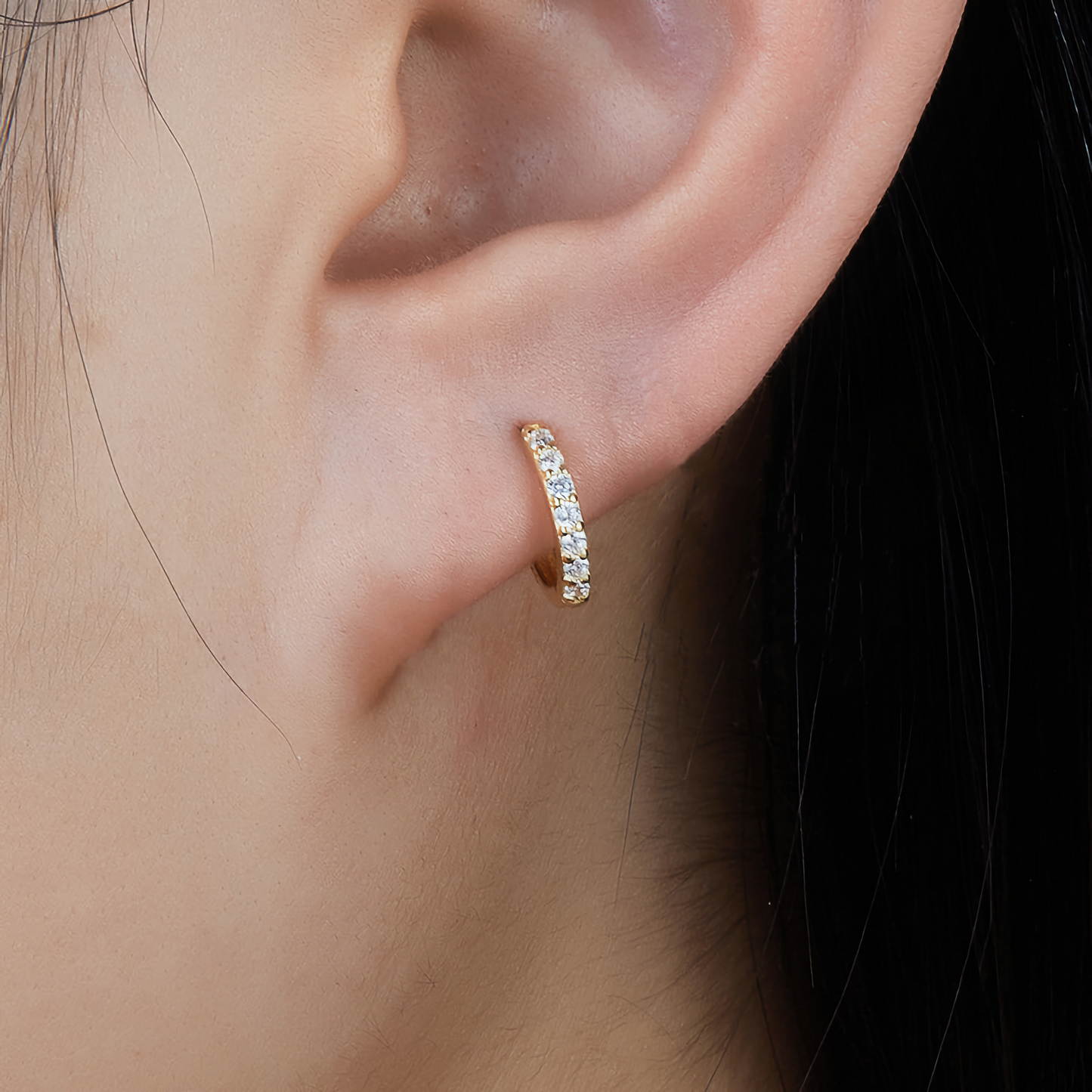 Huggie Earrings | Gold-Plated 925 Sterling Silver with Diamond Simulants 2