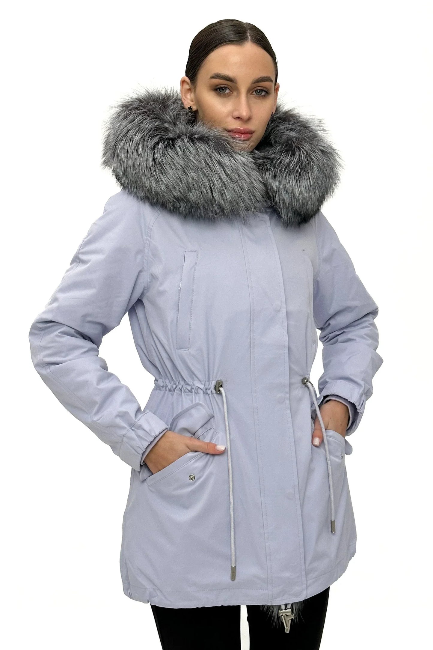 Genuine Silver Fox Fur Trim Rabbit Fur Insulated Parka