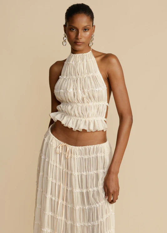 Boho Halter Top & Mid Waist Skirt Set