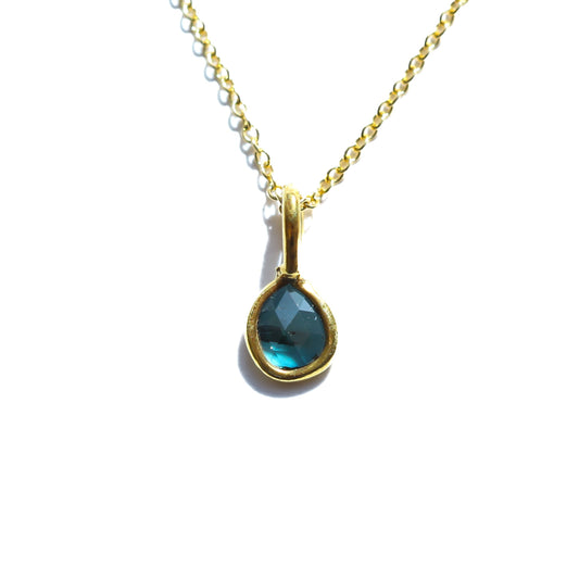 Blue Rose Cut Diamond Necklace | 14k Gold Filled Chain | Vermeil Setting