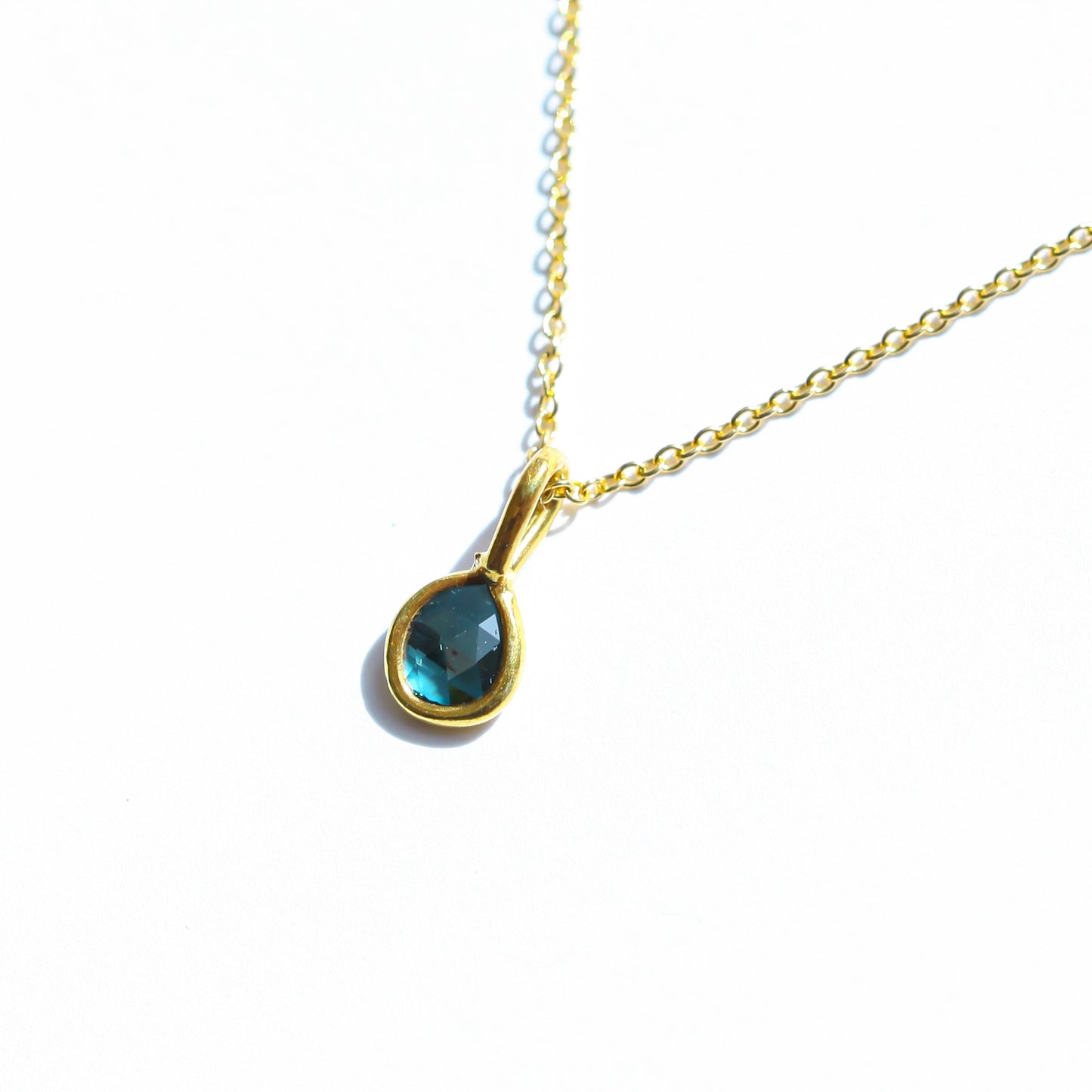 Blue Rose Cut Diamond Necklace | 14k Gold Filled Chain | Vermeil Setting