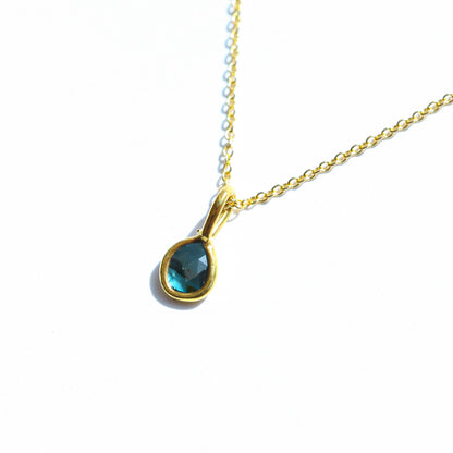 Blue Rose Cut Diamond Necklace | 14k Gold Filled Chain | Vermeil Setting
